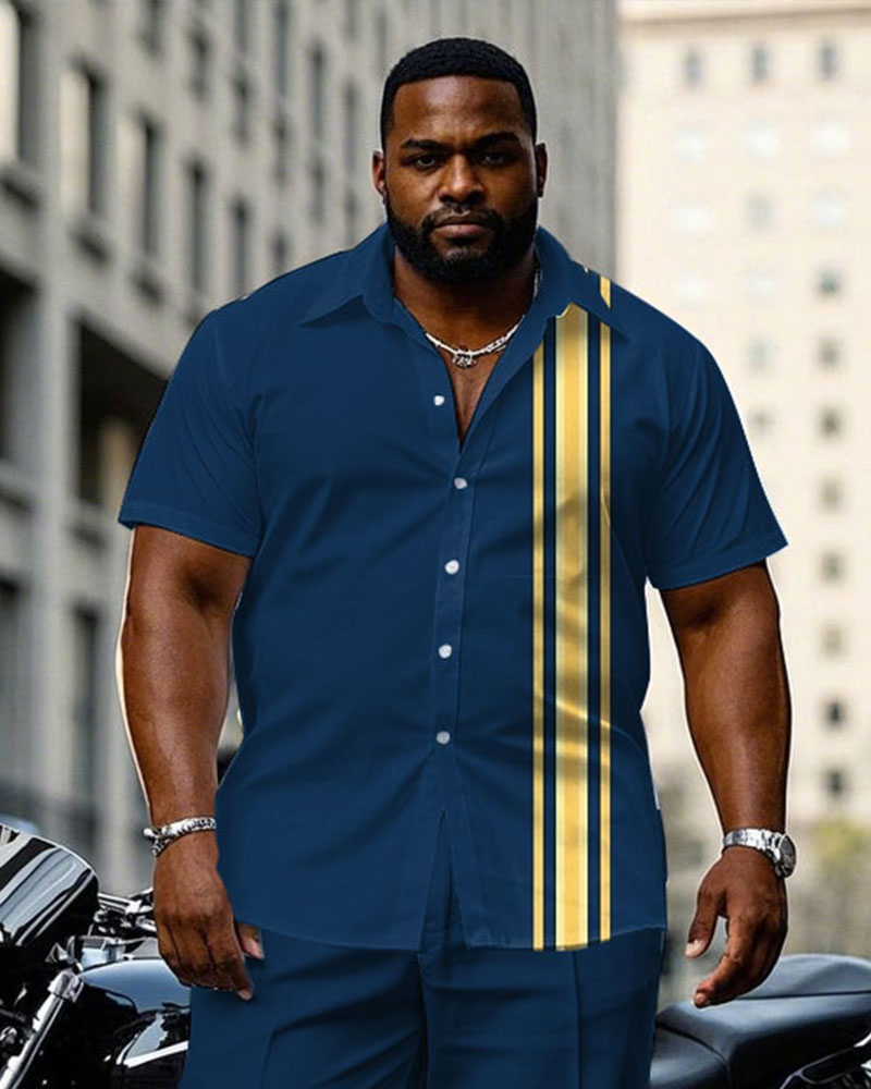 Big & Tall Blue Yellow T-Shirt Pants Set for big men view 2