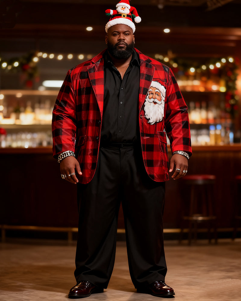 Big & Tall Black Red Plaid Two-piece Set for big men view 5