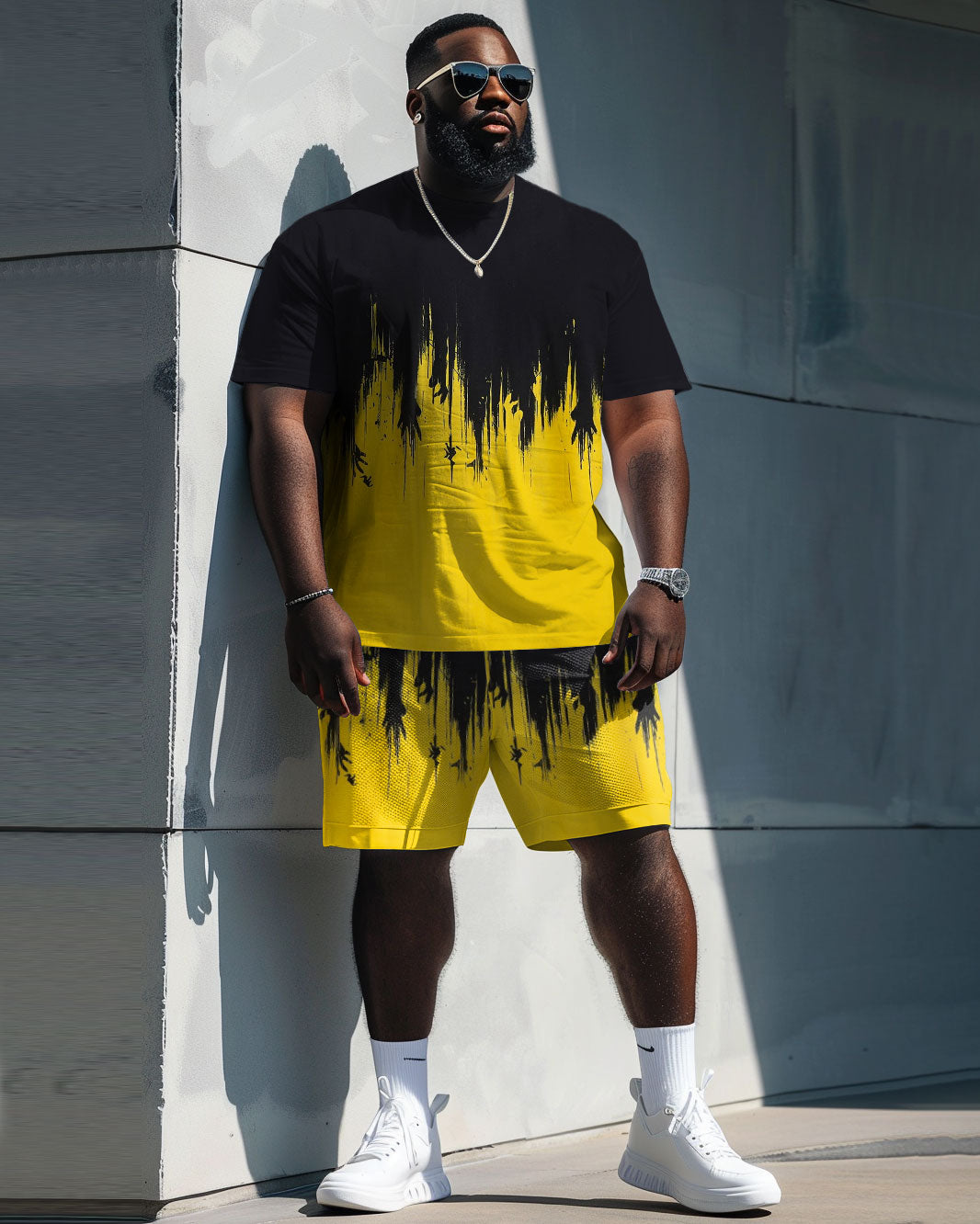 Big & Tall Gradient Graphic T-Shirt Shorts Set for big men view 1