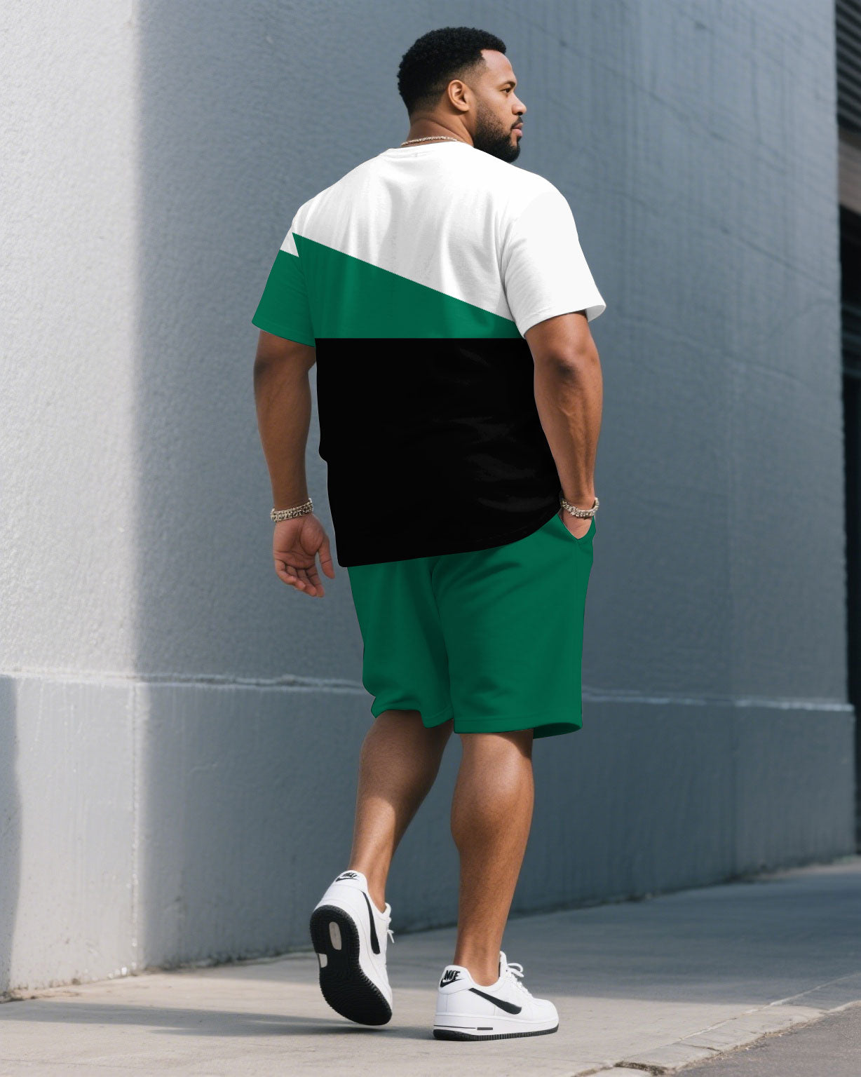 Big & Tall Black White Colorblock T-Shirt Shorts Set for big men view 4