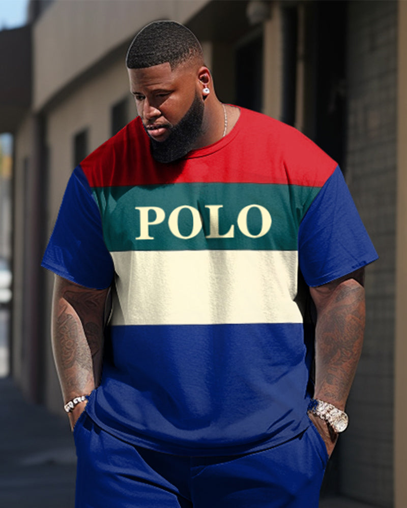 Big & Tall Colorblock Graphic T-Shirt Pants Set for big men view 2