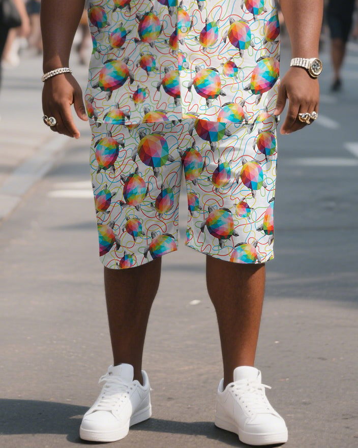 Big & Tall Hawaiian Striped T-Shirt Shorts Set for big men view 3