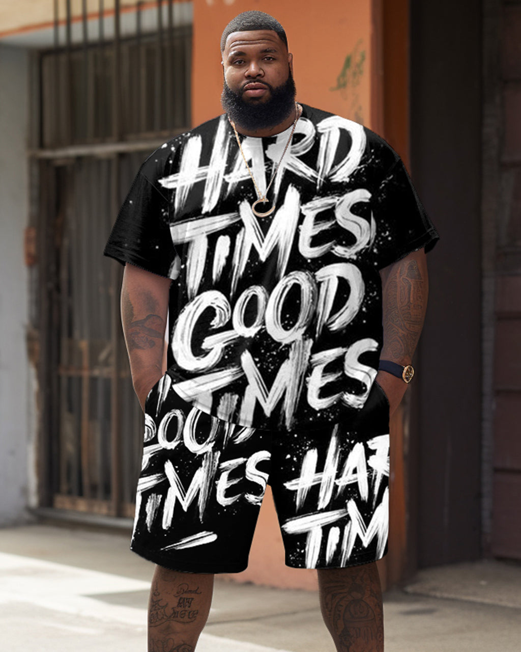 Big & Tall Graphic Streetwear T-Shirt Shorts Set for big men view 1