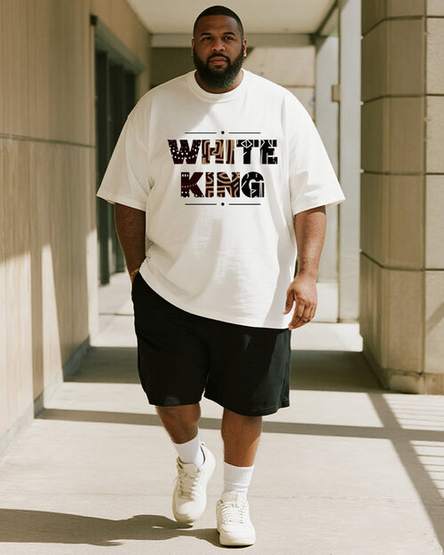 Big & Tall White Graphic T-Shirt Shorts Set for big men view 1