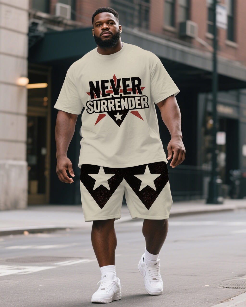 Big & Tall Graphic Streetwear T-Shirt Shorts Set for big men view 1
