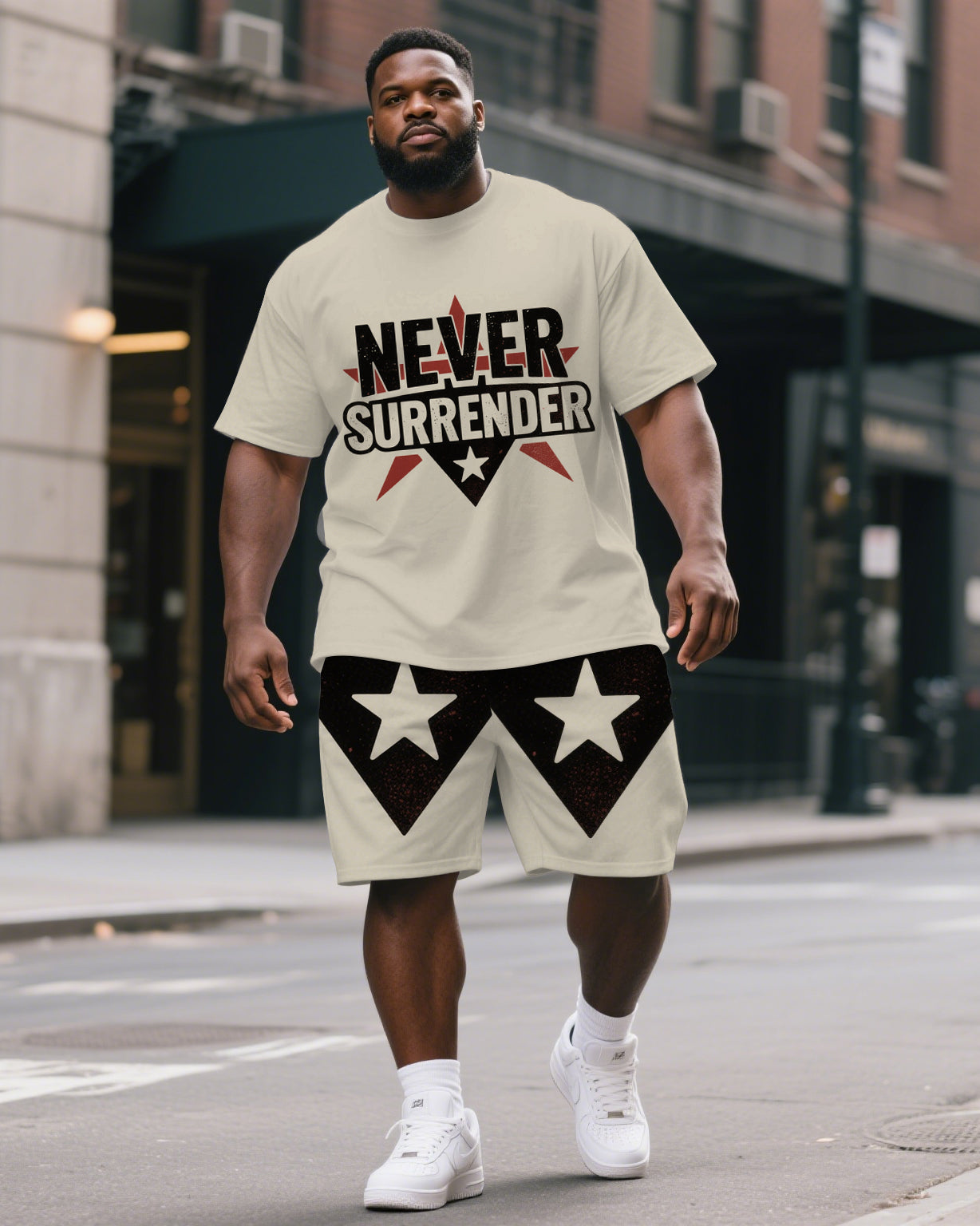 Big & Tall Graphic Streetwear T-Shirt Shorts Set for big men view 1