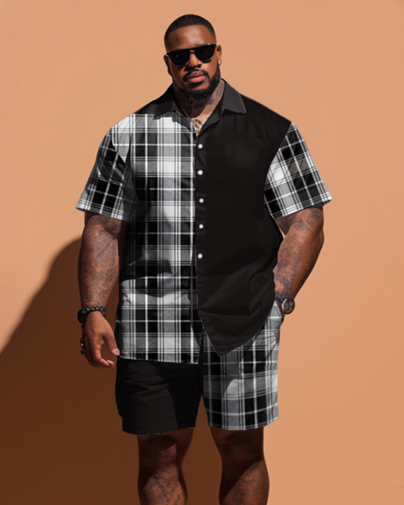 Big & Tall Plaid Solid Color Patchwork Jeans for big men view 1