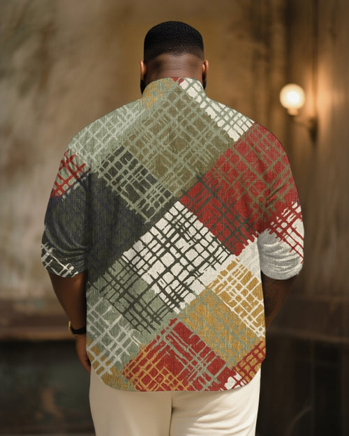 Big & Tall Plaid Graphic Patchwork Long Sleeve Shirt for big men view 2