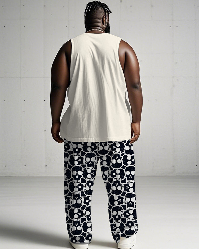 Big & Tall Graphic Streetwear Skull Vest Pants Set for big men view 4