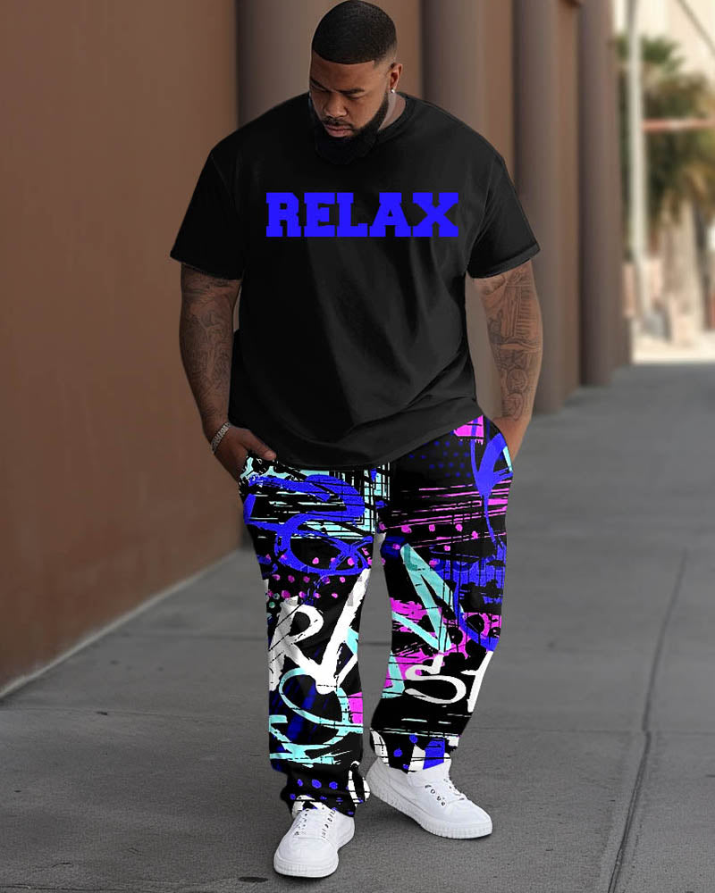 Big & Tall Graphic Graffiti T-Shirt Pants Set for big men view 1