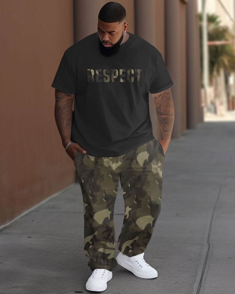 Big & Tall Black Camouflage Streetwear Two-Piece Set for men view 1