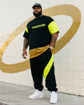 Big & Tall Black Green Striped T-Shirt Pants Set for big men view 1