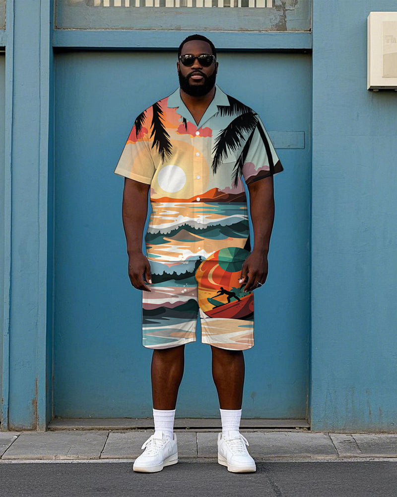 Big & Tall Hawaiian T-Shirt Shorts Set for big men view 1