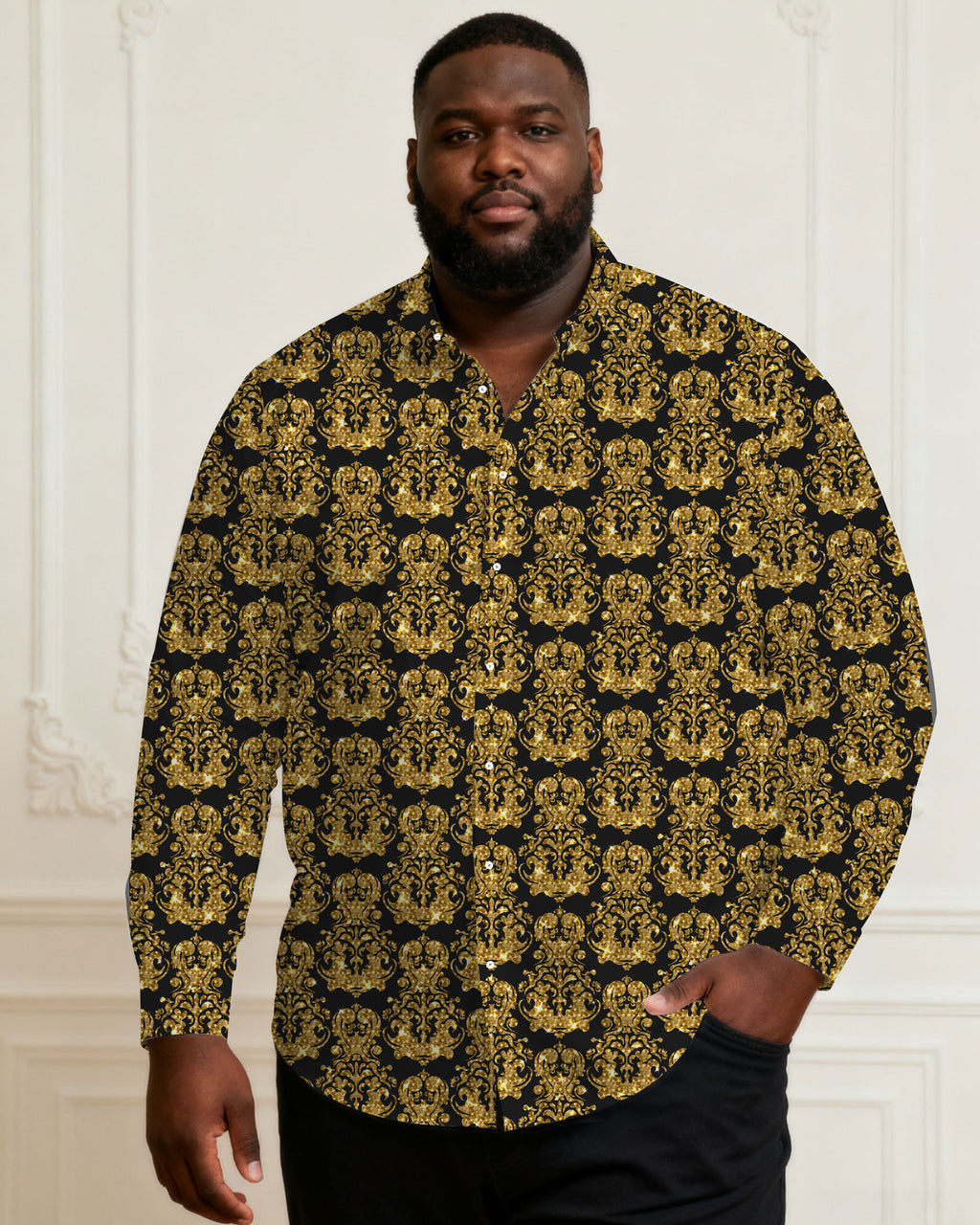 Big & Tall Black Business Casual Long Sleeve Shirt for big men view 1