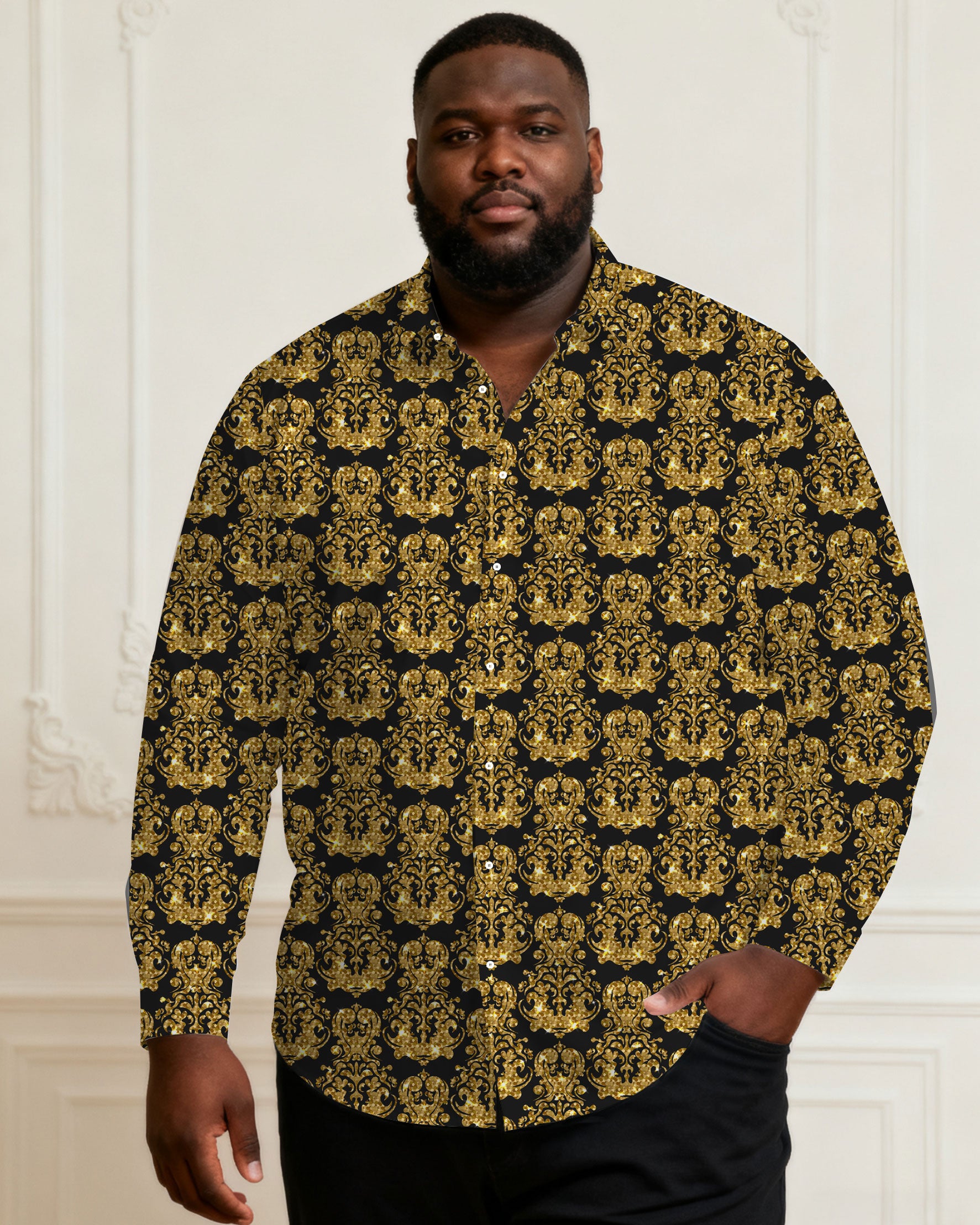 Big & Tall Black Business Casual Long Sleeve Shirt for big men view 1