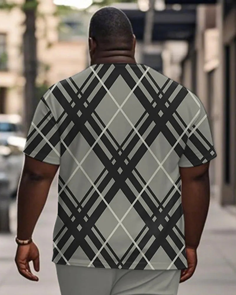 Big & Tall Gray Plaid Graphic T-Shirt for big men view 2
