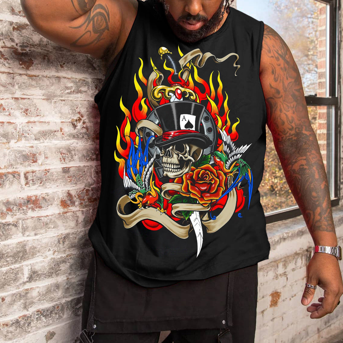 Big & Tall Graphic Skull Tank Top for big men