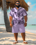 Big & Tall Purple Hawaiian Graphic T-Shirt Shorts Set for big men view 1