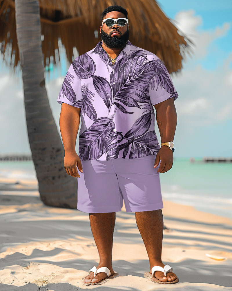 Big & Tall Purple Hawaiian Graphic T-Shirt Shorts Set for big men view 1