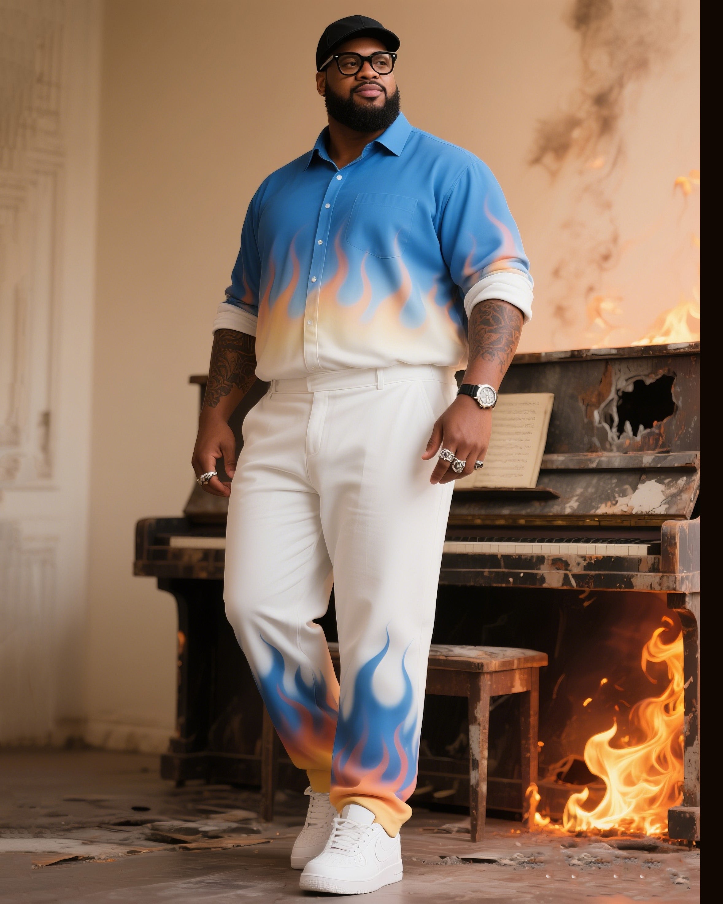 Big & Tall Blue Gradient T-Shirt Pants Set for big men view 1
