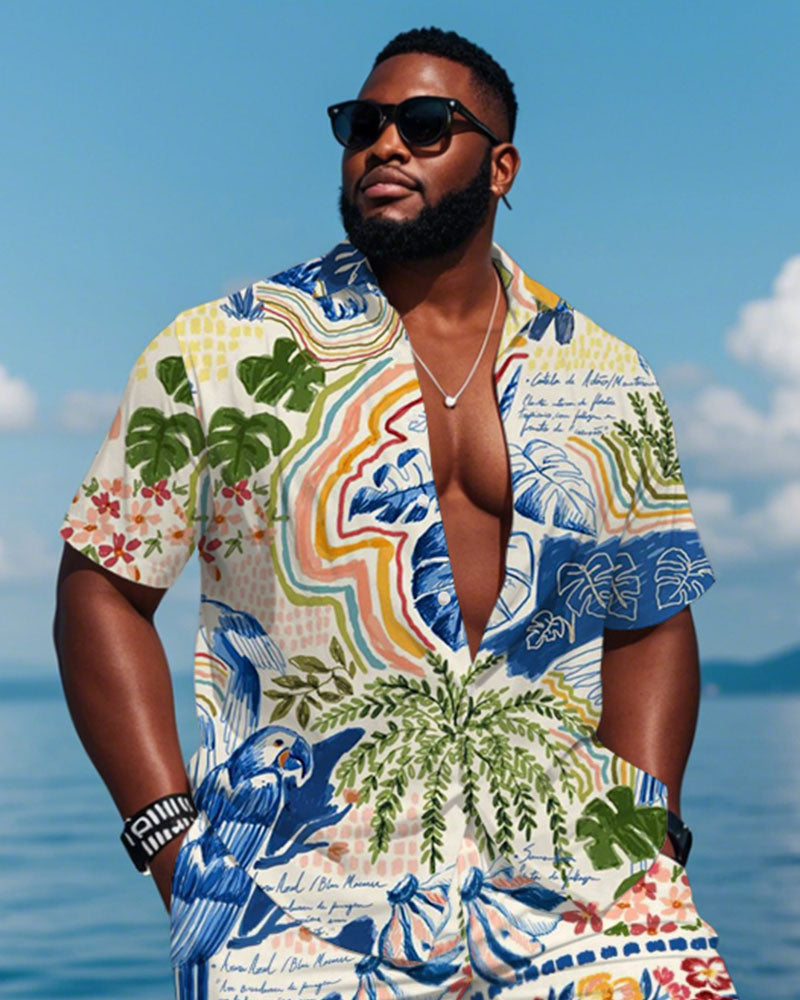 Big & Tall Hawaiian Tropical T-Shirt Shorts Set for big men view 2