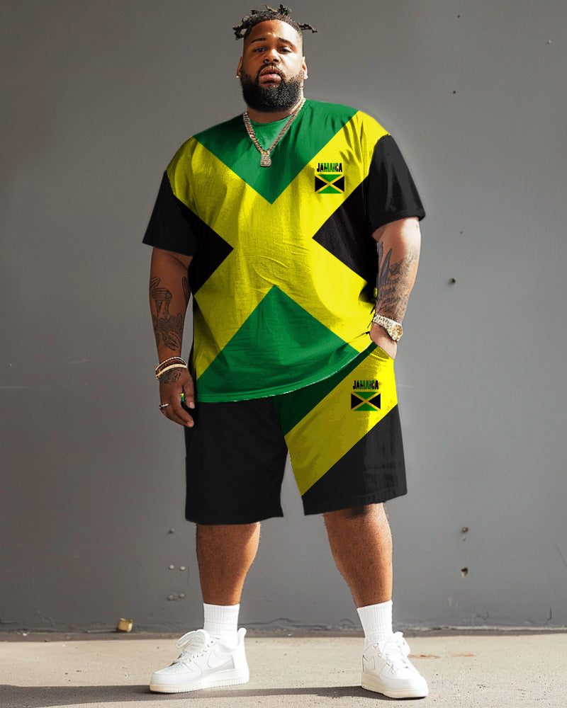 Big & Tall Geometric Athletic T-Shirt Shorts Set for big men view 1