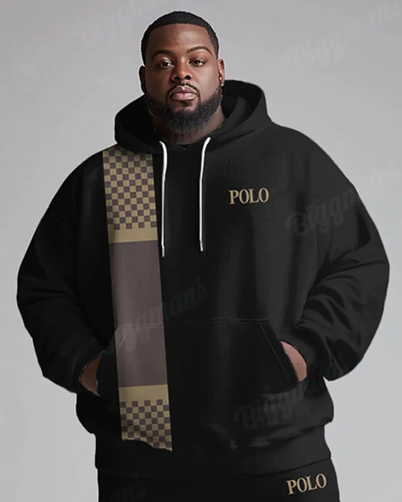 Big & Tall Plaid Patchwork Hoodie Sweatpants Set for big men view 8