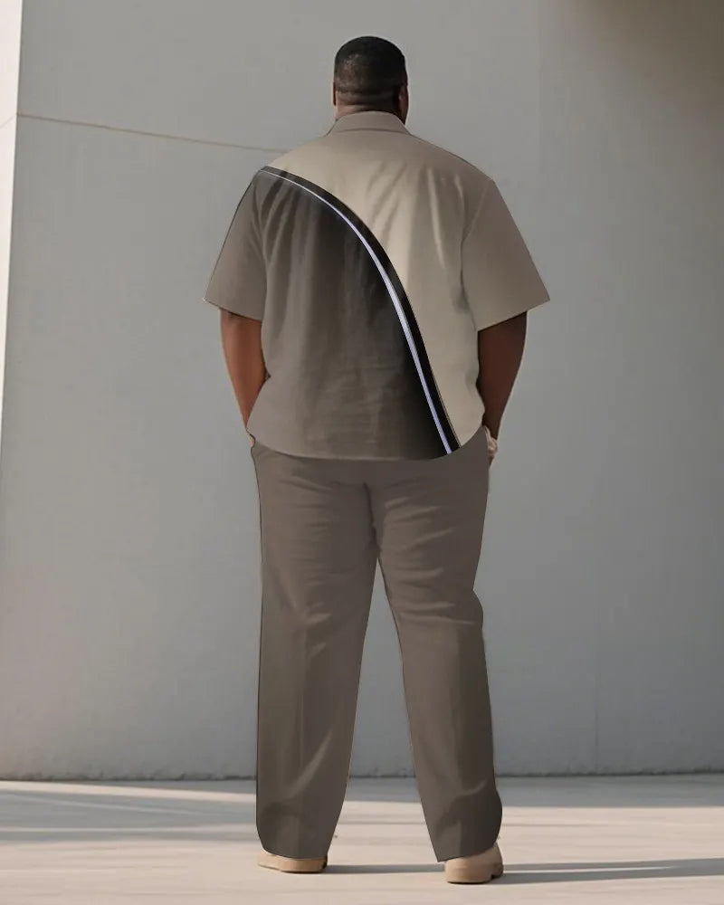 Big & Tall Brown Gradient Graphic T-Shirt Pants Set for big men view 4