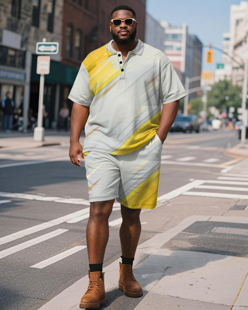 Big & Tall Yellow Graphic Graffiti Polo Shorts Set for big men view 1