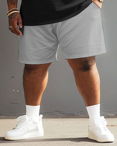 Big & Tall Gray Colorblock Streetwear Two-piece Set for big men view 4