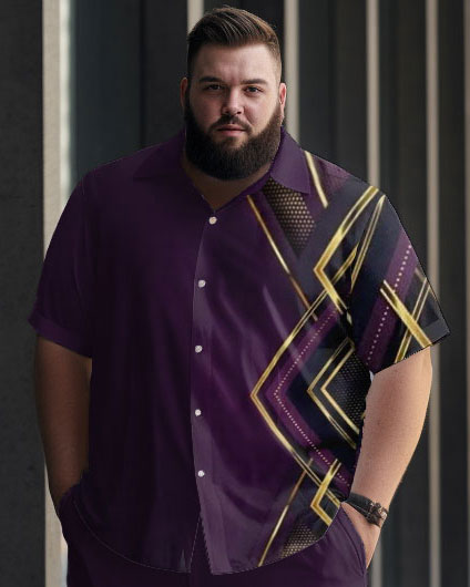 Big & Tall Purple Geometric Shirt Pants Set for big men view 2