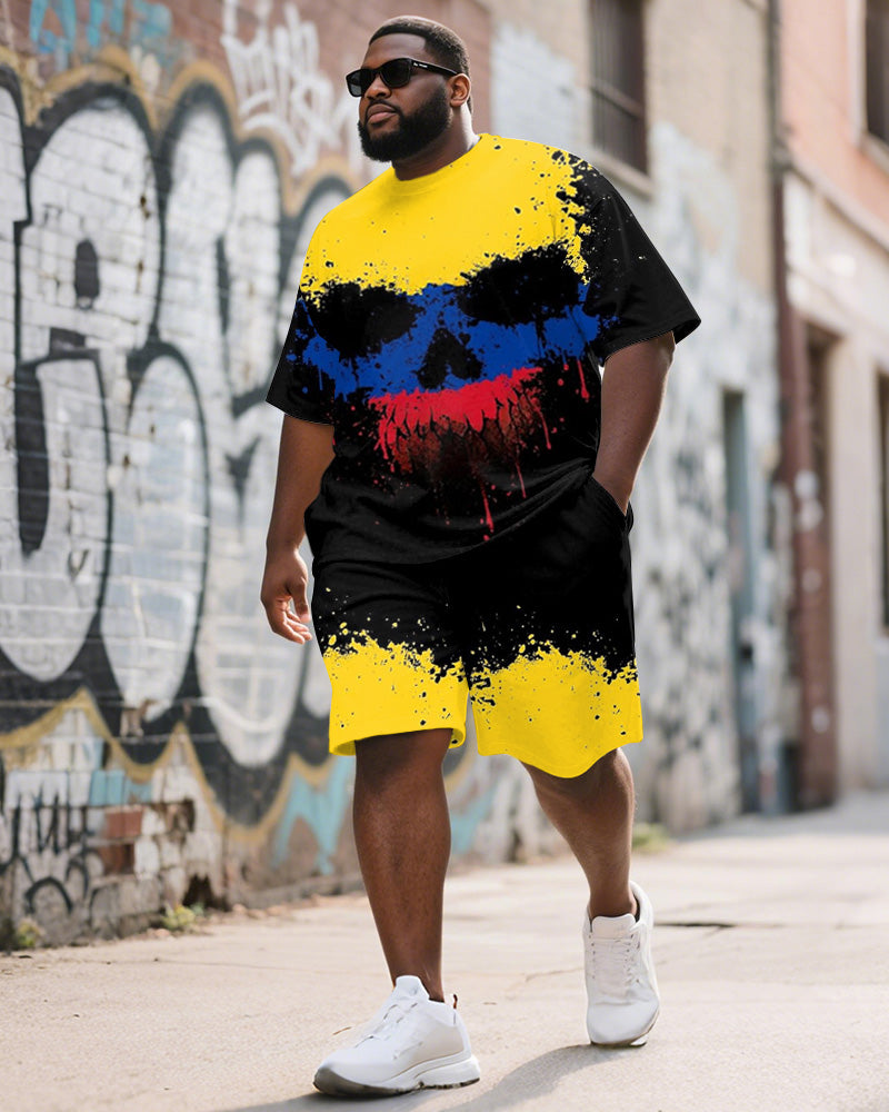 Big & Tall Yellow Colorblock T-Shirt Shorts Set for big men view 1