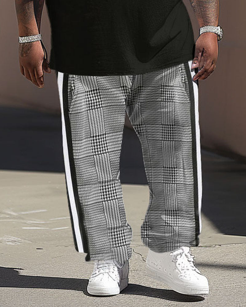Big & Tall Colorblock Plaid T-Shirt Pants Set for big men view 3