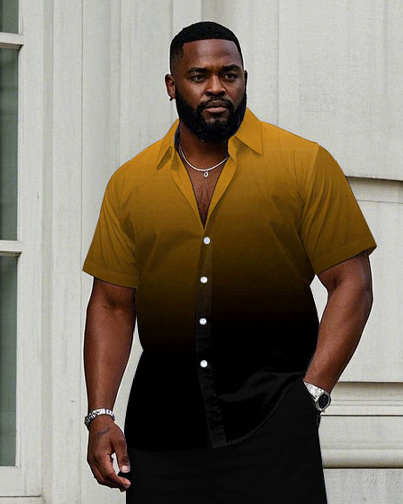 Big & Tall Black Yellow Gradient T-Shirt Pants Set for big men view 2
