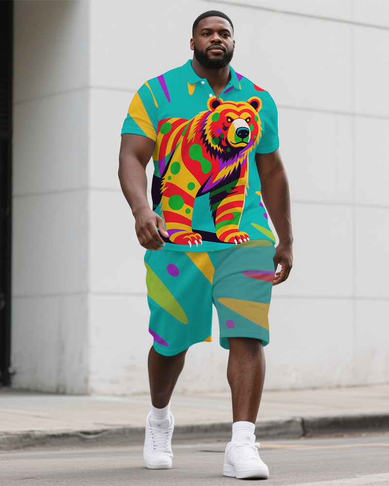 Big & Tall Streetwear Polo Shorts Set for big men view 1