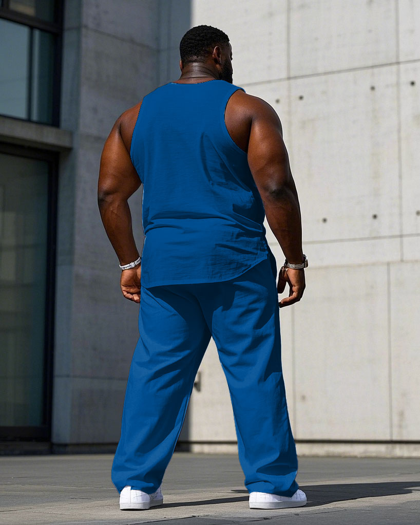 Big & Tall White Blue Graphic Vest Pants Set for big men view 4