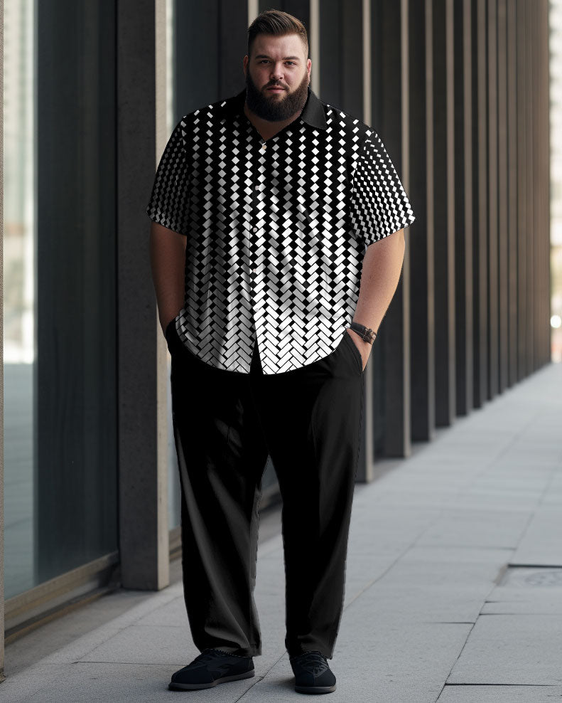 Big & Tall Black Gradient Shirt Pants Set for big men view 1