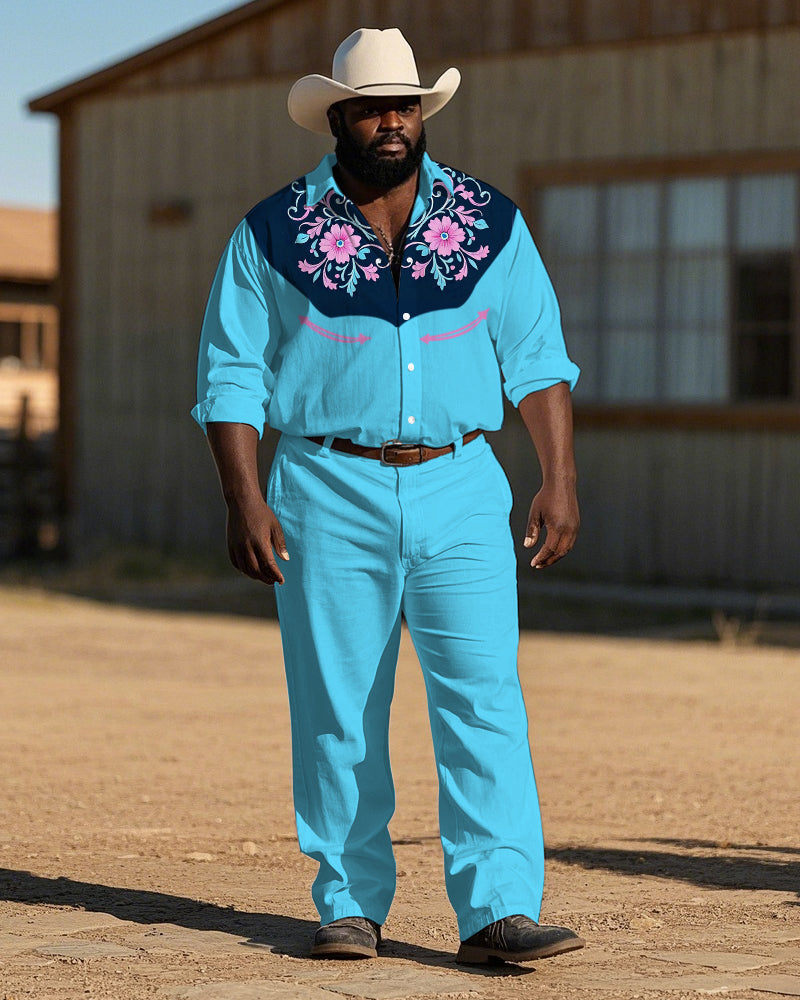 Big & Tall Western Floral T-Shirt Pants Set for big men view 1