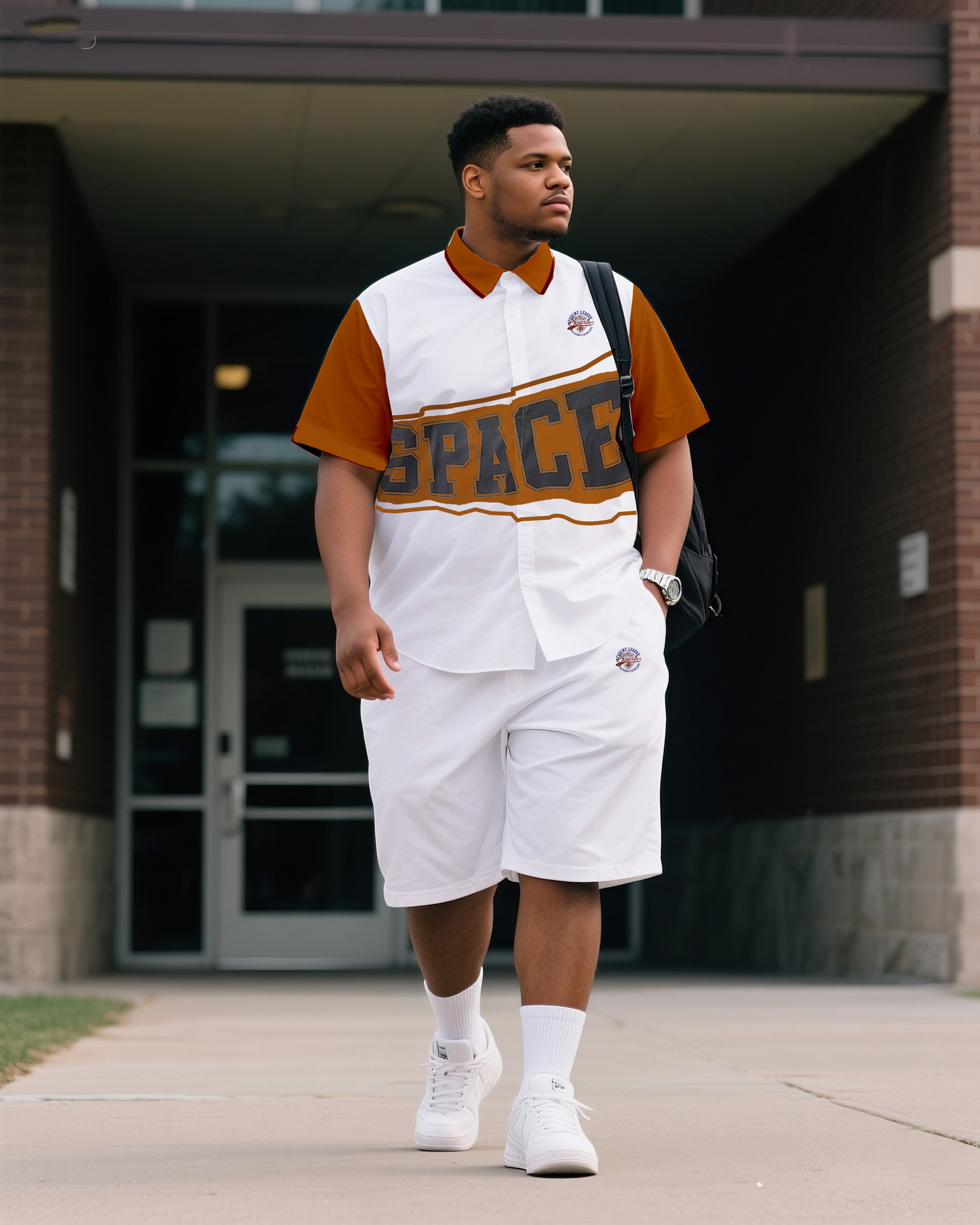 Big & Tall Colorblock Geometric T-Shirt Shorts Set for big men view 1