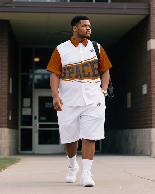 Big & Tall Colorblock Geometric T-Shirt Shorts Set for big men view 1