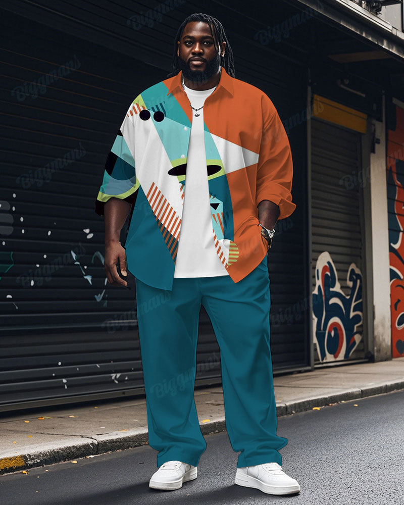 Big & Tall Blue Colorblock T-Shirt Pants Set for big men view 1