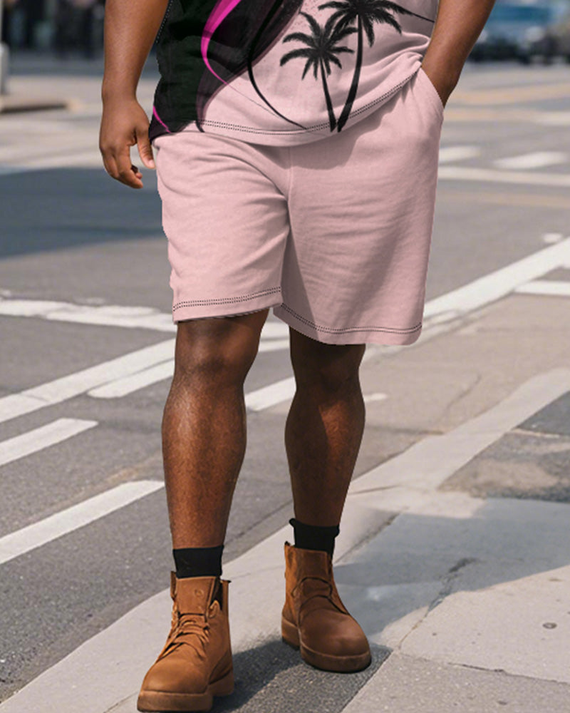 Big & Tall Pink Hawaiian Graphic Polo Shorts Set for big men view 4