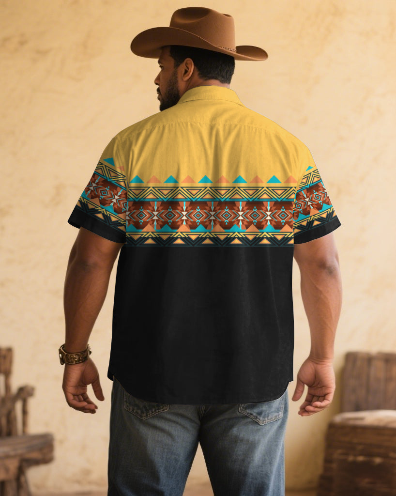 Big & Tall Black Yellow Western Short Sleeve Shirt for big men view 2