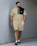Big & Tall Khaki Streetwear T-Shirt Shorts Set for big men view 1