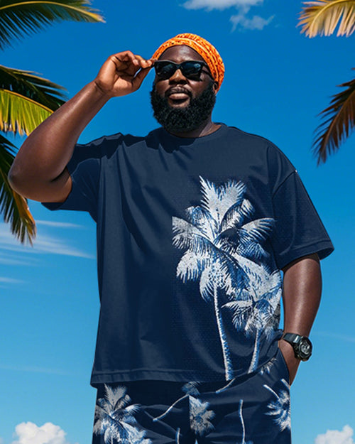 Big & Tall Blue Hawaiian Graphic T-Shirt Shorts Set for big men view 2