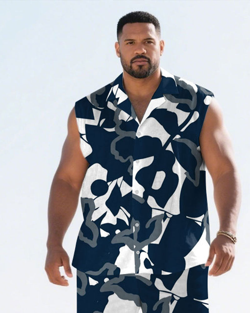 Big & Tall White Hawaiian T-Shirt Shorts Set for big men view 2