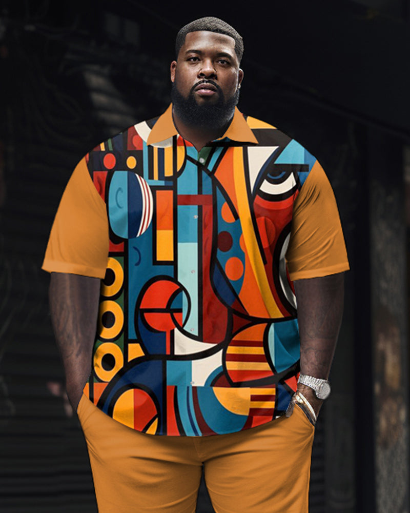 Big & Tall Geometric Streetwear T-Shirt Pants Set for big men view 2