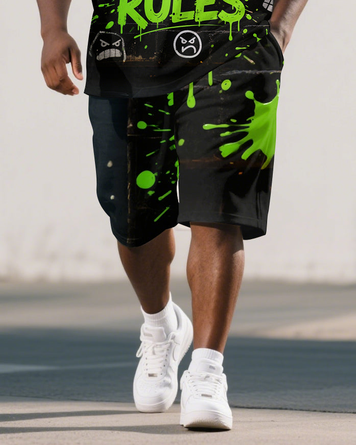 Big & Tall Graphic Splash Ink Polo Shorts Set for big men view 3