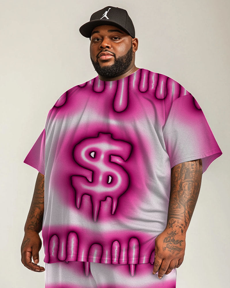 Big & Tall Pink Gradient Graphic T-Shirt Shorts Set for big men view 2
