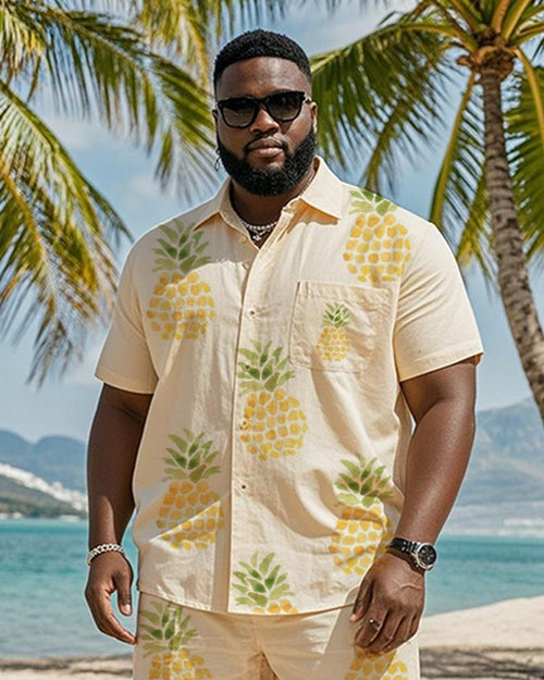 Big & Tall Yellow Hawaiian Graphic T-Shirt Shorts Set for big men view 2